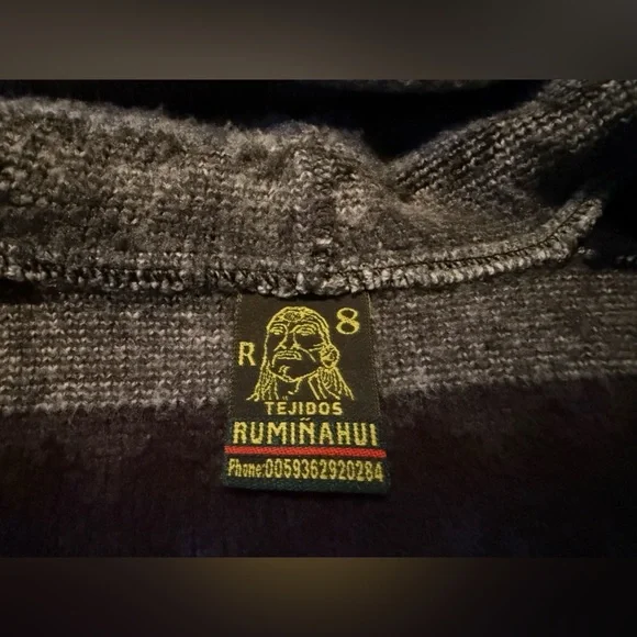 Tejidos Ruminahui Sweater Sz 8 Gray Full Zip Jacket Alpaca & Sun Print Hooded - Picture 7 of 12